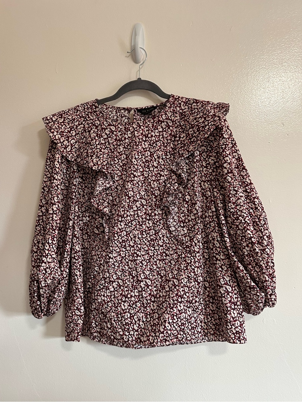 Ted Baker London Sanjaa Floral Ruffle Cotton Long Sleeve Blouse